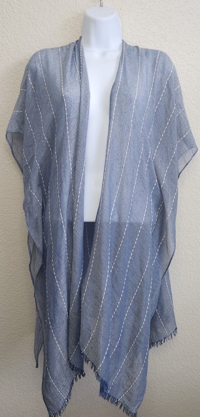 Do Everything In Love Blue Sheer Open Front Cardigan One Size Frayed Hem Soft